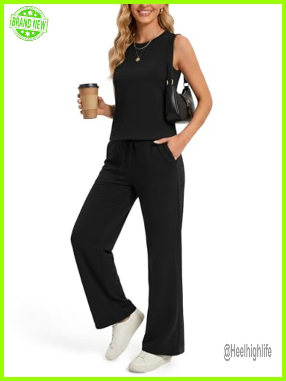 Women's 2 Piece Lounge Set Sleeveless Crop Top Wide Leg Pants